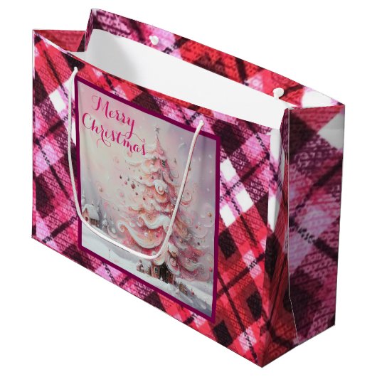 Whimsical Impressionistische Kerstboom Roze Groot Cadeauzakje (Voorkant Gekanteld)