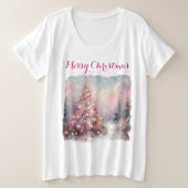 Whimsical Impressionistische Kerstboom Roze Grote Maat T-shirt (Design voorkant)