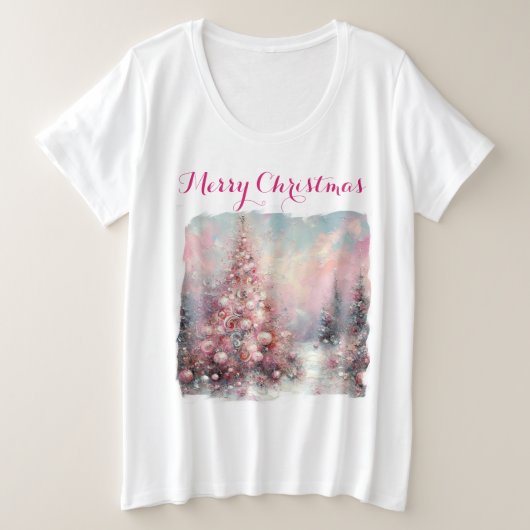 Whimsical Impressionistische Kerstboom Roze Grote Maat T-shirt (Design voorkant)