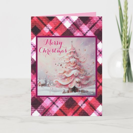 Whimsical Impressionistische Kerstboom Roze Kaart (Voorkant)