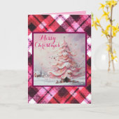 Whimsical Impressionistische Kerstboom Roze Kaart (Gele Bloem)