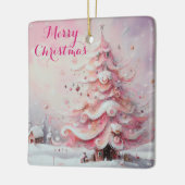 Whimsical Impressionistische Kerstboom Roze Keramisch Ornament (Links)