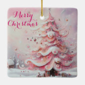 Whimsical Impressionistische Kerstboom Roze Keramisch Ornament (Achterkant)