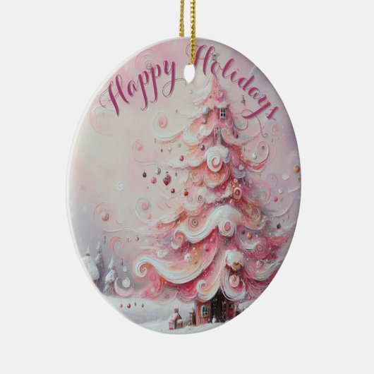 Whimsical Impressionistische Kerstboom Roze Keramisch Ornament (Rechts)