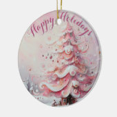 Whimsical Impressionistische Kerstboom Roze Keramisch Ornament (Links)