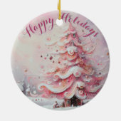 Whimsical Impressionistische Kerstboom Roze Keramisch Ornament (Achterkant)