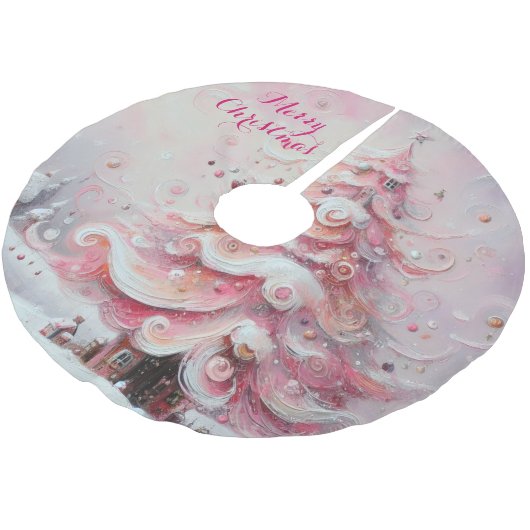 Whimsical Impressionistische Kerstboom Roze Kerstboom Rok (Gekanteld)