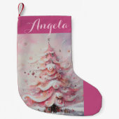 Whimsical Impressionistische Kerstboom Roze Kleine Kerstsok (Voorkant)