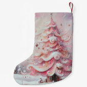 Whimsical Impressionistische Kerstboom Roze Kleine Kerstsok (Achterkant)