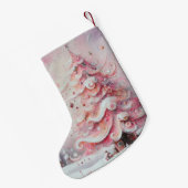 Whimsical Impressionistische Kerstboom Roze Kleine Kerstsok (Achterkant (Hangend))