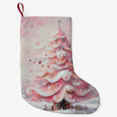 Whimsical Impressionistische Kerstboom Roze Kleine Kerstsok (Voorkant)