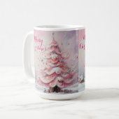 Whimsical Impressionistische Kerstboom Roze Koffiemok (Voorkant links)