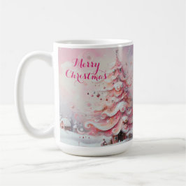 Whimsical Impressionistische Kerstboom Roze Koffiemok