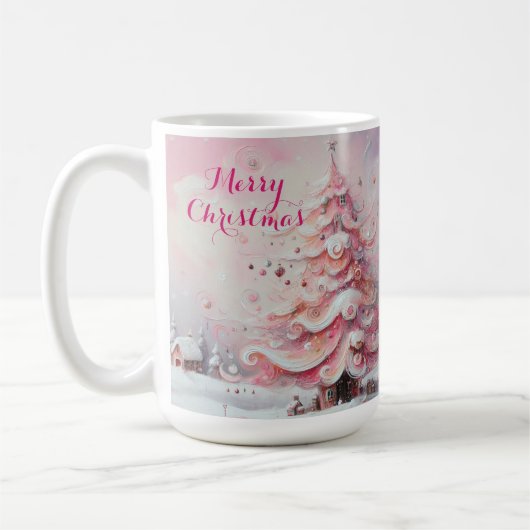 Whimsical Impressionistische Kerstboom Roze Koffiemok (Links)