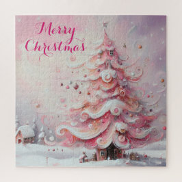Whimsical Impressionistische Kerstboom Roze Legpuzzel
