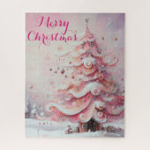 Whimsical Impressionistische Kerstboom Roze Legpuzzel (Verticaal)