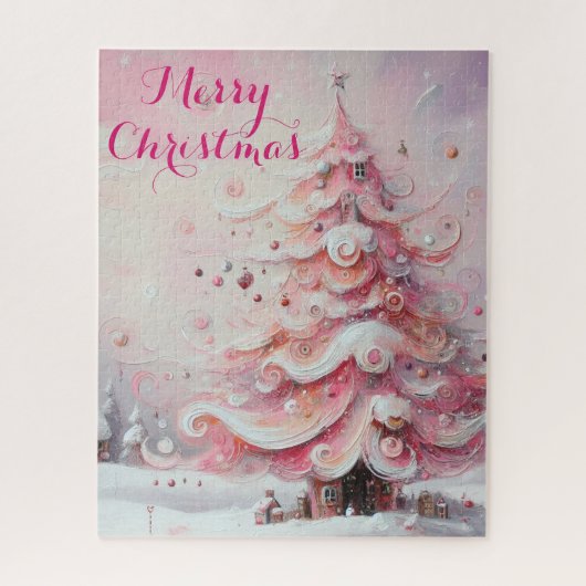 Whimsical Impressionistische Kerstboom Roze Legpuzzel (Verticaal)
