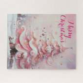 Whimsical Impressionistische Kerstboom Roze Legpuzzel (Horizontaal)