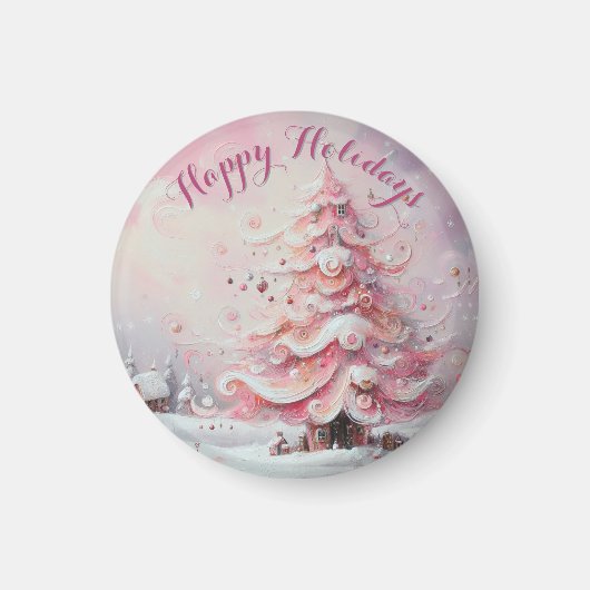 Whimsical Impressionistische Kerstboom Roze Magneet (Voorkant)