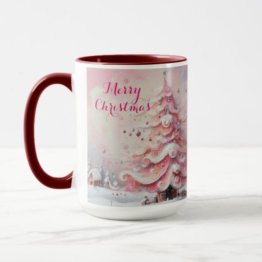 Whimsical Impressionistische Kerstboom Roze Mok (Links)