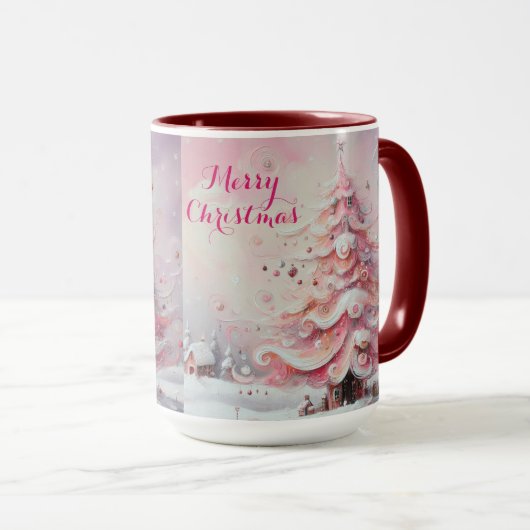 Whimsical Impressionistische Kerstboom Roze Mok (Voorkant rechts)