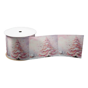 Whimsical Impressionistische Kerstboom Roze Satijnen Lint