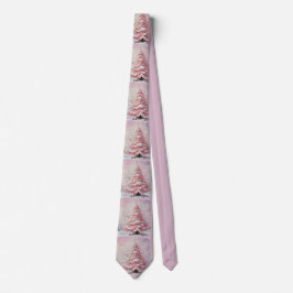 Whimsical Impressionistische Kerstboom Roze Stropdas