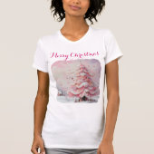 Whimsical Impressionistische Kerstboom Roze T-shirt (Voorkant)