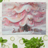 Whimsical Impressionistische Kerstboom Roze Theedoek (Gevouwen)