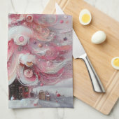 Whimsical Impressionistische Kerstboom Roze Theedoek (Quarter Fold)