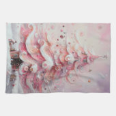 Whimsical Impressionistische Kerstboom Roze Theedoek (Horizontaal)