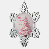 Whimsical Impressionistische Kerstboom Roze Tin Sneeuwvlok Ornament (Rechts)