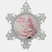 Whimsical Impressionistische Kerstboom Roze Tin Sneeuwvlok Ornament (Voorkant)