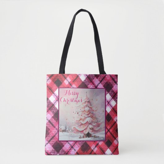 Whimsical Impressionistische Kerstboom Roze Tote Bag (Voorkant)