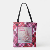 Whimsical Impressionistische Kerstboom Roze Tote Bag (Achterkant)