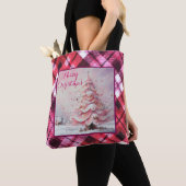 Whimsical Impressionistische Kerstboom Roze Tote Bag (Dichtbij)