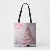 Whimsical Impressionistische Kerstboom Roze Tote Bag (Voorkant)