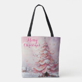 Whimsical Impressionistische Kerstboom Roze Tote Bag (Achterkant)