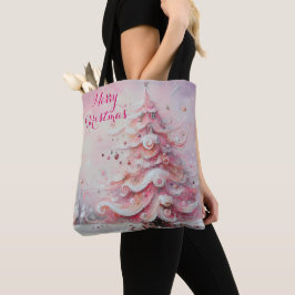 Whimsical Impressionistische Kerstboom Roze Tote Bag