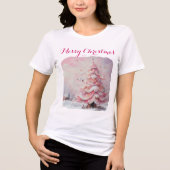 Whimsical Impressionistische Kerstboom Roze Tri-Blend Shirt (Voorkant)