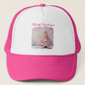 Whimsical Impressionistische Kerstboom Roze Trucker Pet (Voorkant)