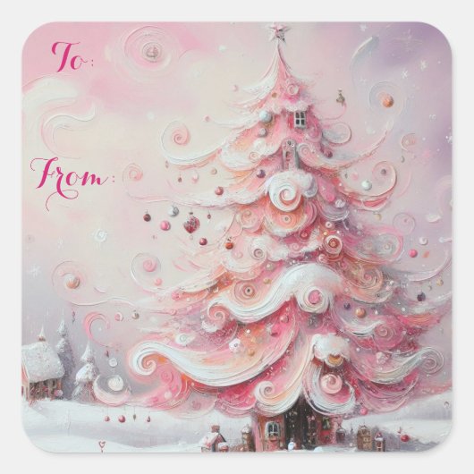 Whimsical impressionistische kerstboom tot van vierkante sticker (Voorkant)