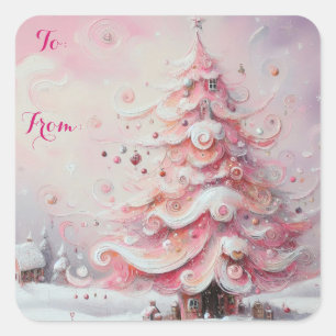 Whimsical impressionistische kerstboom tot van vierkante sticker