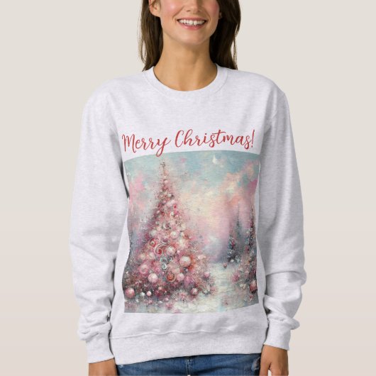 Whimsical Impressionistische Kerstboom Trui (Voorkant)