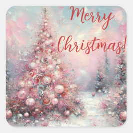 Whimsical Impressionistische Kerstboom Vierkante Sticker