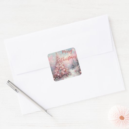 Whimsical Impressionistische Kerstboom Vierkante Sticker (Envelop)