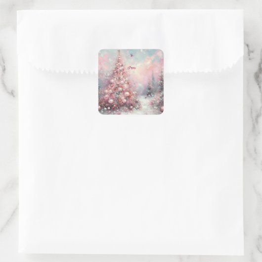 Whimsical Impressionistische Kerstboom Vierkante Sticker (Tas)