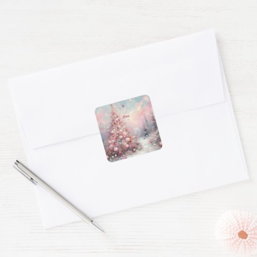 Whimsical Impressionistische Kerstboom Vierkante Sticker (Envelop)