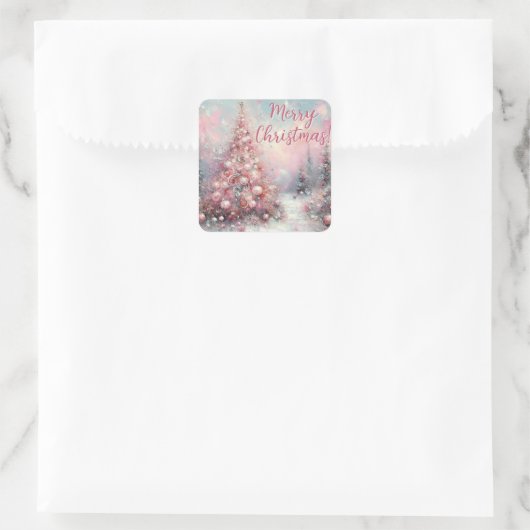 Whimsical Impressionistische Kerstboom Vierkante Sticker (Tas)
