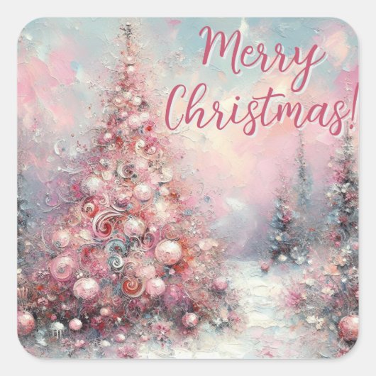 Whimsical Impressionistische Kerstboom Vierkante Sticker (Voorkant)